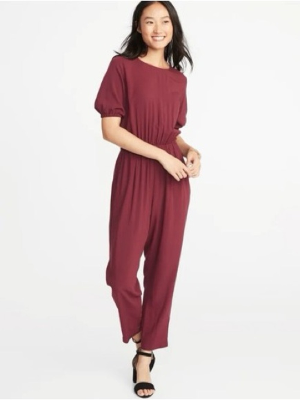 Old Navy Women's Burgundy Short Sleeve Jumpsuit - Size Medium